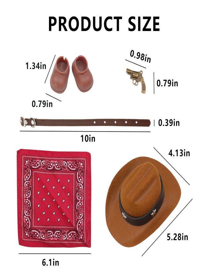 aimpiwt Western Cowboy Doll Clothes Set - 17cm Fashion Dolls Outfit with Hat, Scarf, Belt & Shoes for Display and Photoshoot - Image 4
